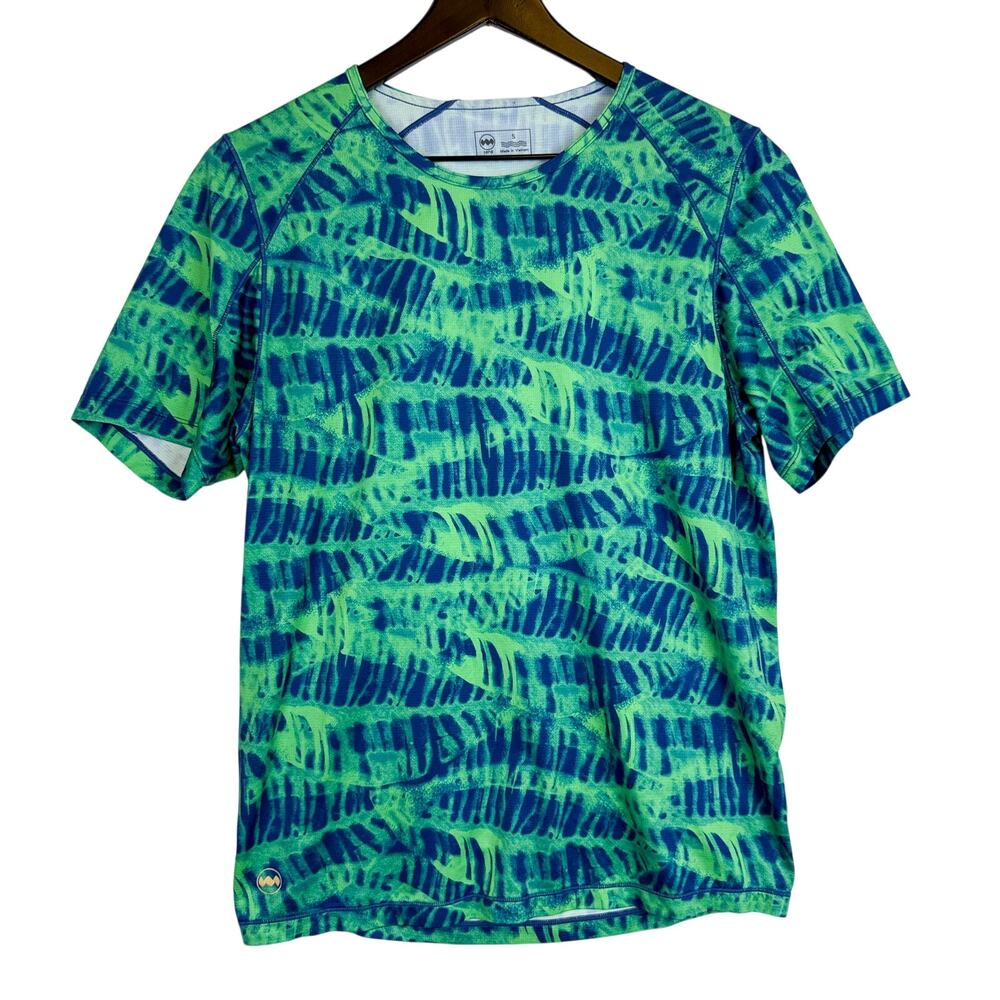 Janji Mens Run All Day Tee Blue Green Tie Dye - S
